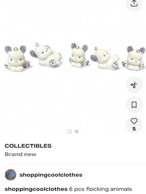 White & Gray Flocked Animal Keychain Charms - 6-Pack